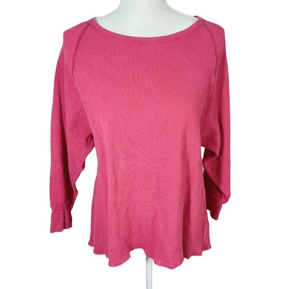 Free People We the Free Rose Amelia Thermal Top Waffle Long Sleeve Shirt Size S